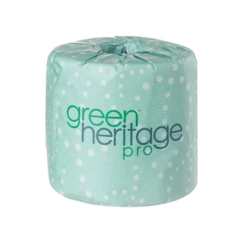 Green Heritage Pro White Toilet Paper Roll, 2-Ply, 4 3/8" × 3 1/2", 500 Sheets/Roll - (96/Case)