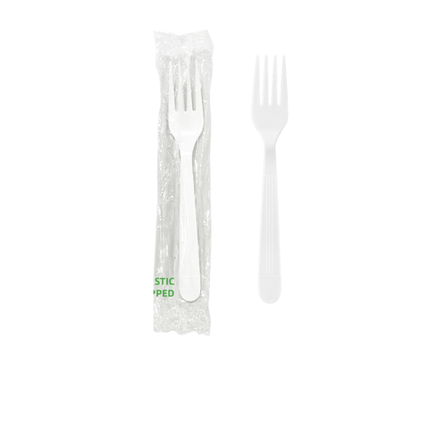 7" White Heavy Weight Individually Wrapped Plastic Forks - (1000/Case)