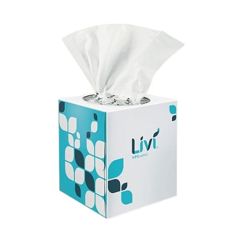 Livi VPG Select White Facial Tissue Cube Box​, 2-Ply, 8 3/8" x 8 1/16", 90 Sheets/Box - (36/Case) 11516