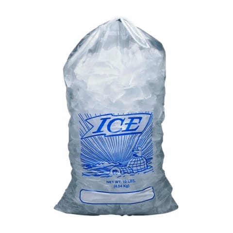 LK Packaging 10 lb. Printed LDPE Plastic Ice Bag w/ Drawstring Closure, 1.35 Mil, 12" X 19" x 1 1/2 - (500/Case) H19PDS