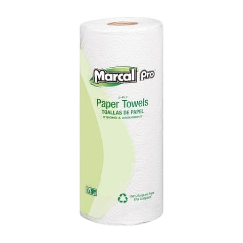 Marcal PRO White Perforated Kitchen Paper Towel Roll, Recycled, 2-Ply, 11" x 9", 70 Sheets/Roll - (15/Case) 610