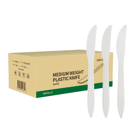 6.5" White Medium Weight Plastic Knifes - (1000/Case)