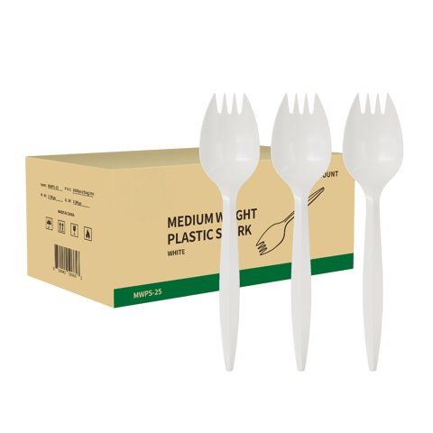 5.5" White Medium Weight Plastic Sporks - (1000/Case)