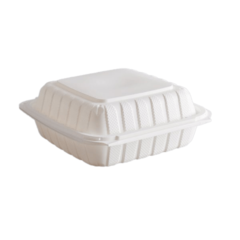 8" x 8" x 3" White Mineral-Filled Plastic Hinged Container, 1-Compartment  - (150/Case)