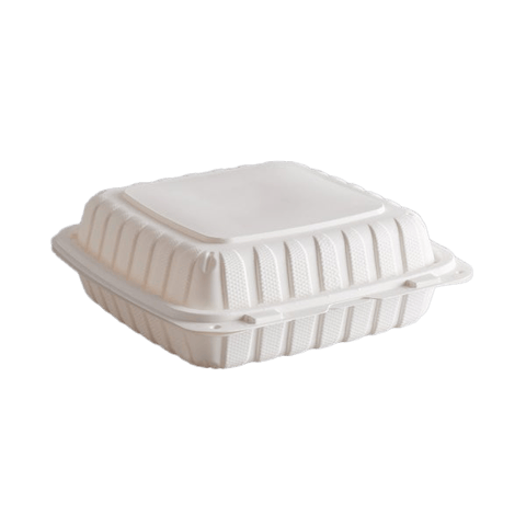 9" x 9" x 3" White Mineral-Filled Plastic Hinged Container, 1-Compartment  - (150/Case)