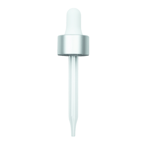 NON CRC (Child Resistant Closure) Dropper - Silver Skirt/White Bulb - 76mm 20-400(1496/case)