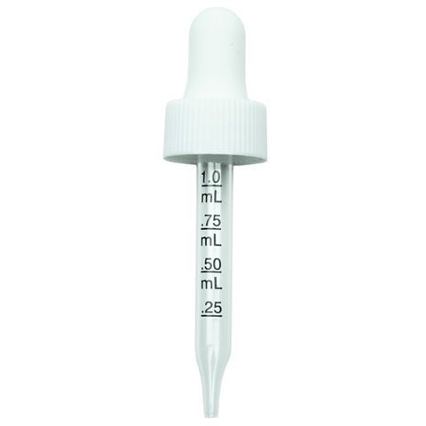 NON CRC (Child Resistant Closure) Dropper - White with Measurement Markings on Pipette - 66mm 18-400(1400/case)