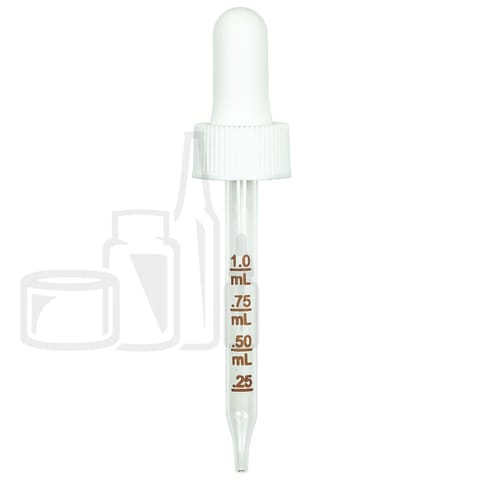 NON CRC (Child Resistant Closure) Dropper - White with Measurement Markings on Pipette - 77mm 18-410(1400/case)