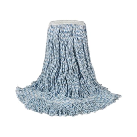 O'Dell Blue & White Rayon Blend Looped-End Finishing Wet Mop Head with Narrow HeadBand, 4-ply, Large - (12/Case) 700L