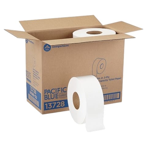 Pacific Blue White Jumbo Toilet Paper Roll, 2-Ply,  3 11/16" x 1000 feet - (8/Case) 13728