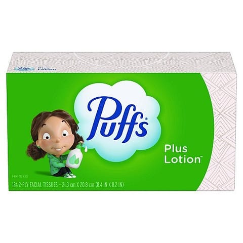 Puffs Plus Lotion Facial Tissue, 2-Ply, White, 124 Sheets/Box - (24/Case) 39346