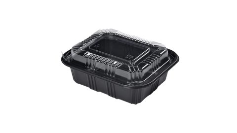 Rectangular Black Plastic Containers with lids 5.4" x 4.6" x 2.2" - (600/Case)