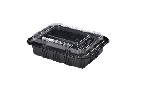 Rectangular Black Plastic Containers with lids 6.5" x 4.9" x 1.8" - (550/Case)