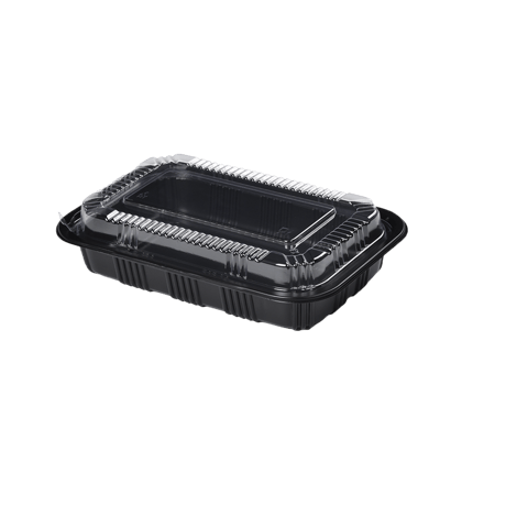 Rectangular Black Plastic Containers with lids 8" x 5.2" x 1.8" - (450/Case)