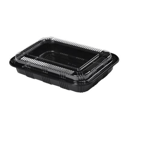 Rectangular Black Plastic Containers with lids 9.1" x 6.3" x 1.9" - (300/Case)