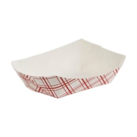 SQP 1/2 lb. Red Plaid Paper Food Tray, #50, 5 3/8" × 3 3/4" × 1 1/4" - (1000/Case) 8768