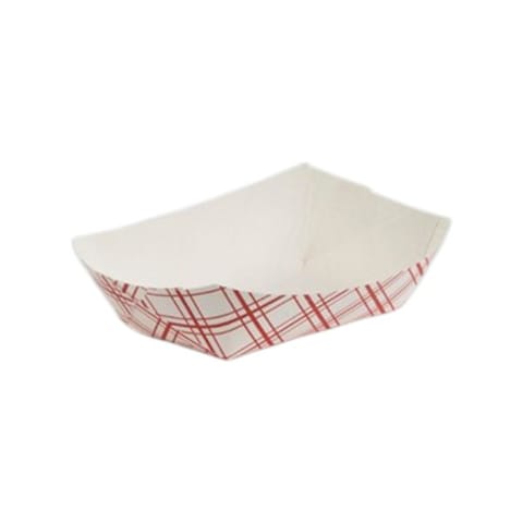 SQP 1/4 lb. Red Plaid Paper Food Tray, #25, 4 1/4" × 3 1/4" × 1 1/4" - (1000/Case) 8766