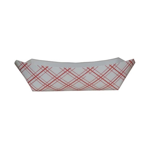 SQP 2 lb. Red Plaid Paper Food Tray, #200, 6 1/2" × 4 3/4" × 1 3/4" - (1000/Case) 8762
