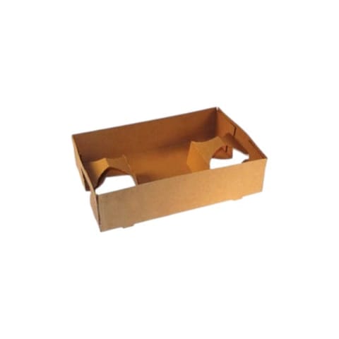 SQP 4-Cup Brown Paper Beverages Carrying Tray, Heavy Duty, 10" x 6" x 2" - (250/Case) 3607