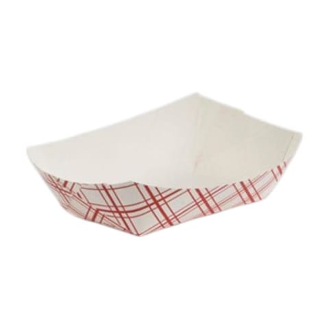 SQP 6 oz. Red Plaid Paper Food Tray, #40, 5" × 3 5/8" × 1 1/8" - (1000/Case) 8761
