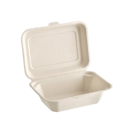 7" x 5.5" x 2.8" Sugarcane Bagasse Clamshell Light Brown Take-Out Container - (600/Case)