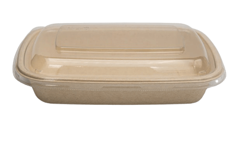 24 oz. Sugarcane Bagasse Light Brown Container with Plastic Lid - (150/Case)