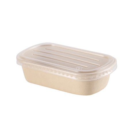 32 oz. Sugarcane Bagasse Light Brown Container with Plastic Lid - (150/Case)