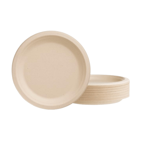 9" Light Brown Sugarcane Bagasse Round Plates - (500/Case)