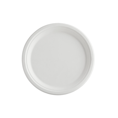 10" White Sugarcane Bagasse Round Plates - (500/Case)