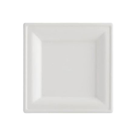 6" x 6" White Sugarcane Bagasse Square Plates - (1000/Case)
