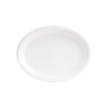 8" x 10.5" White Sugarcane Bagasse Oval Plates - (500/Case)