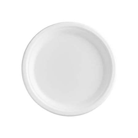 9" White Sugarcane Bagasse Round Plates - (500/Case)