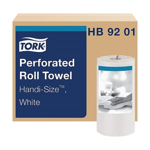 Tork Handi-Size White Perforated Paper Towel Roll, 2-Ply, 11" x 6 3/4", 120 Sheets/Roll - (30/Case) HB9201