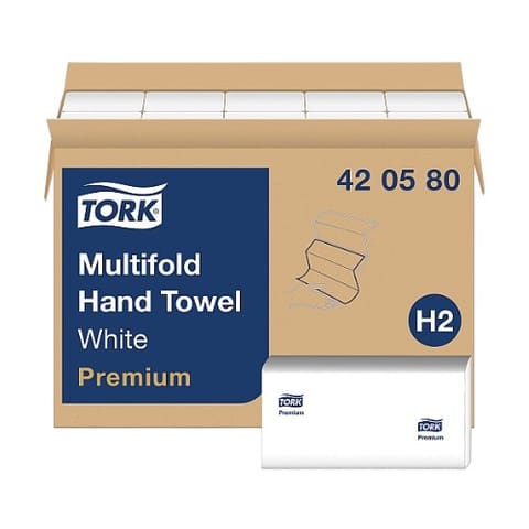 Tork Premium White Multifold Paper Towel, H2, 1-Ply - (3000/Case) 420580