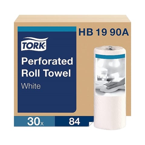 Tork Universal White Perforated Kitchen Paper Towel Roll, 2-Ply, 11" x 9", 84 Sheets/Roll - (30/Case)  HB1990A