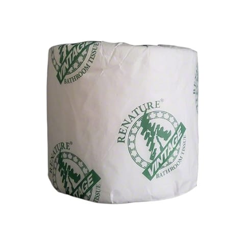 Vintage Renature White Virgin Toilet Paper Roll, 2-Ply, 4 1/2" x 3 1/5", 500 Sheets/Roll - (96/Case)