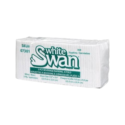 White Swan 4-Fold Beverage Napkin, 2-Ply, 9" x 9" - (3600/Case) 07301